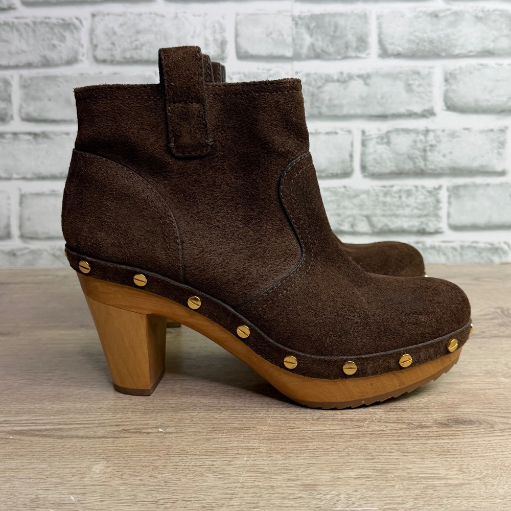 Tory Burch Ginerva suede studded wood heel Boots